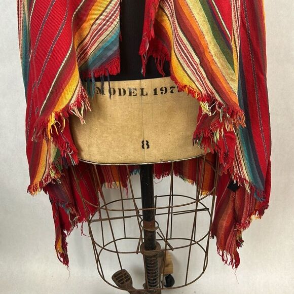 Lucky & Blessed L&B Southwest Long Vest Sz Medium Serape Red Gold Green Blue Str - Picture 4 of 10